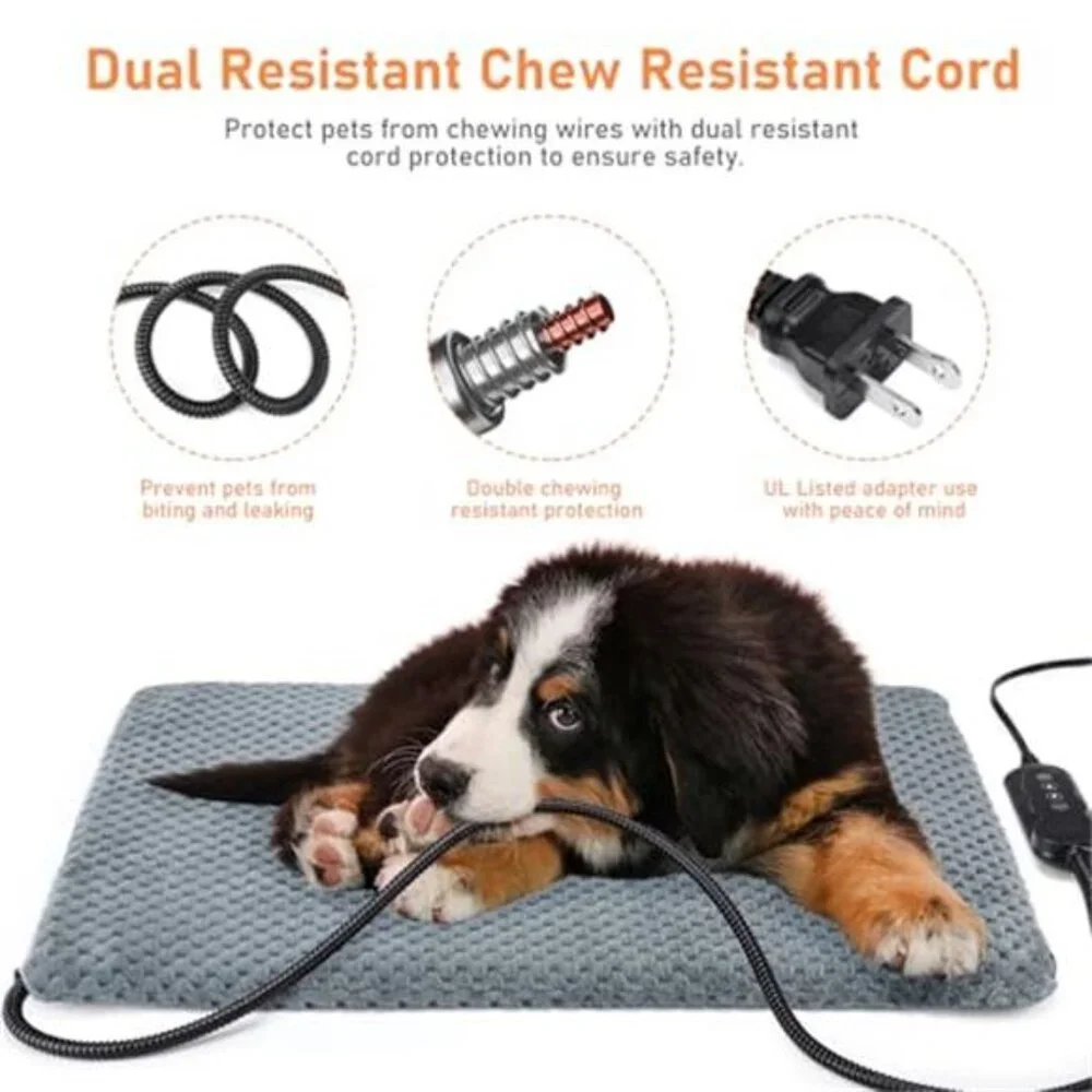 Heated Cat Dog Bed Heating Pad Adjustable Temp Timer Waterproof 18x16